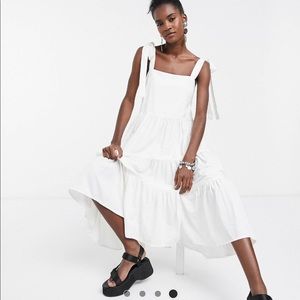 COLLUSION @ ASOS Tiered Midi Dress with Tie Straps - White - US 12 - $35